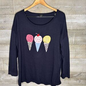 Talbots 2X Navy Blue ice cream cone beaded Sweater